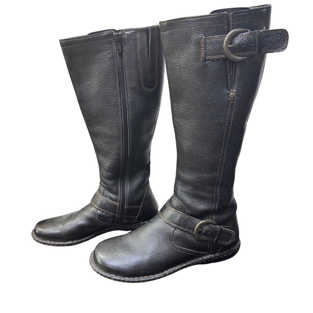 BOC Born Concept Womens Black Pebbled Leather‎ Tall Boots Buckle C09603 Size 6